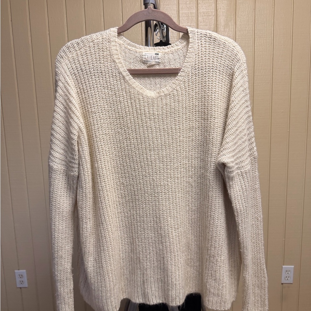 La Hearts Women's Cream Knit Crew Neck Sweater